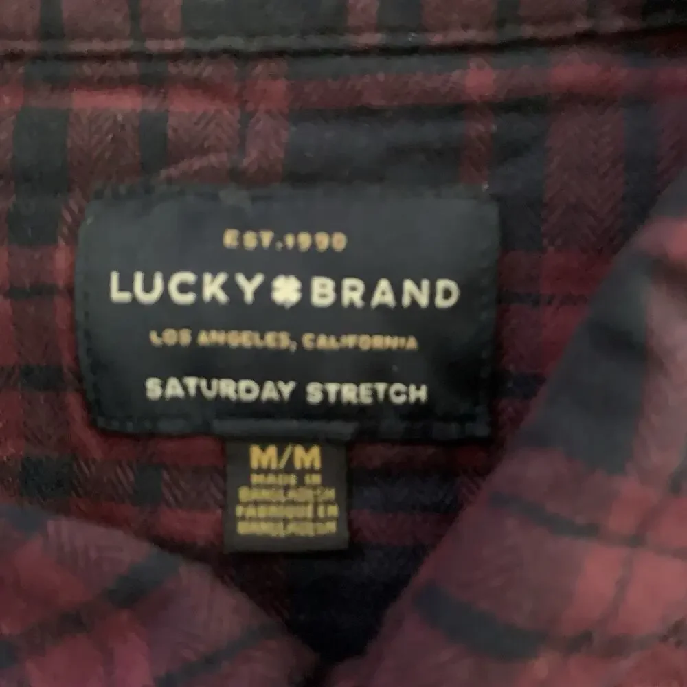 LUCKY Brand Saturday Stretch Shirt Mens Medium Plaid Classic Long Sleeve Pockets